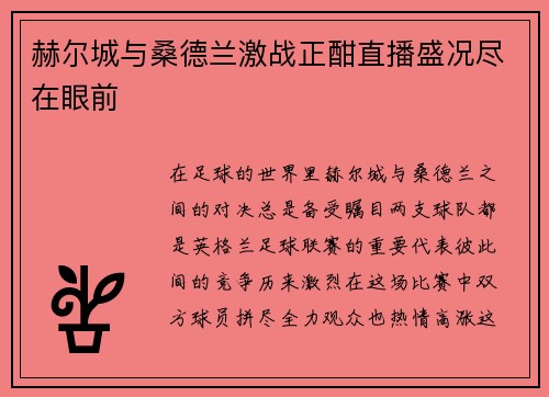 赫尔城与桑德兰激战正酣直播盛况尽在眼前